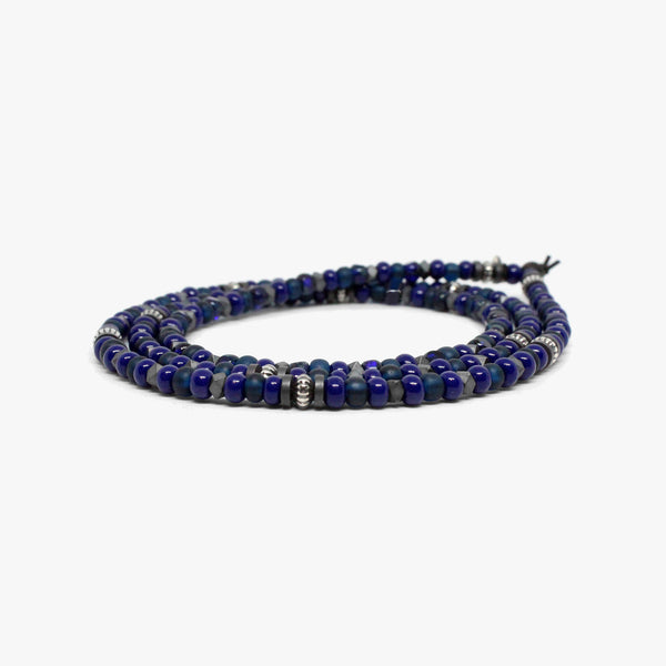 Triple Navy Bead Wrap, Sterling Details