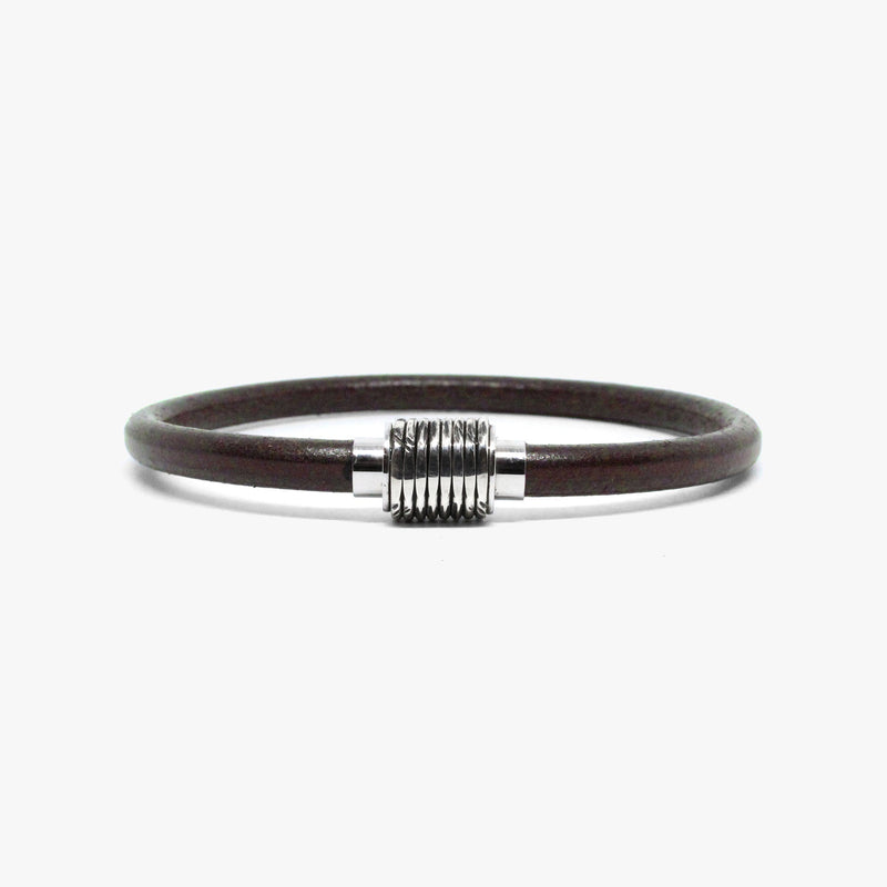 Sterling Coil, Brown Leather Cord