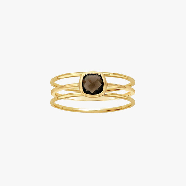 Smoky Quartz, 14K Gold Ring Stack
