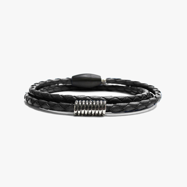 Sterling Coil, Braided Leather Wrap