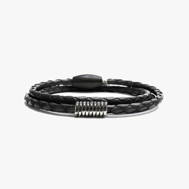 Sterling Coil, Braided Leather Wrap