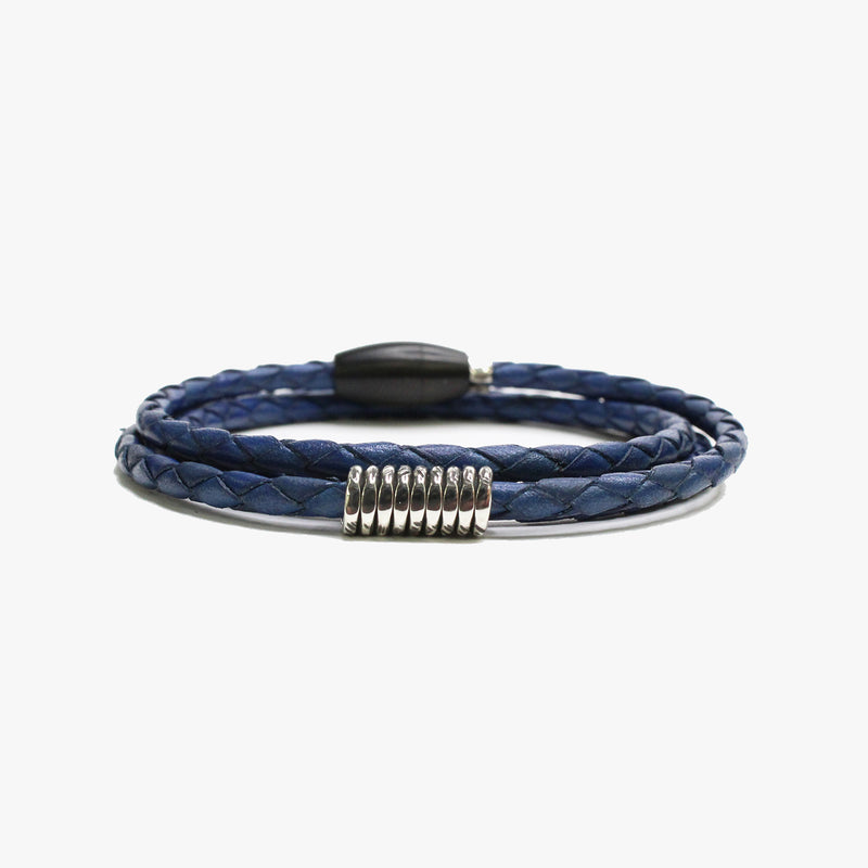 Sterling Coil, Braided Leather Wrap