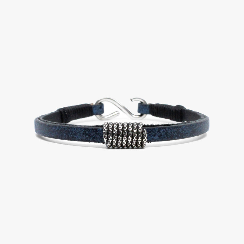 Faceted Sterling Coil, Leather