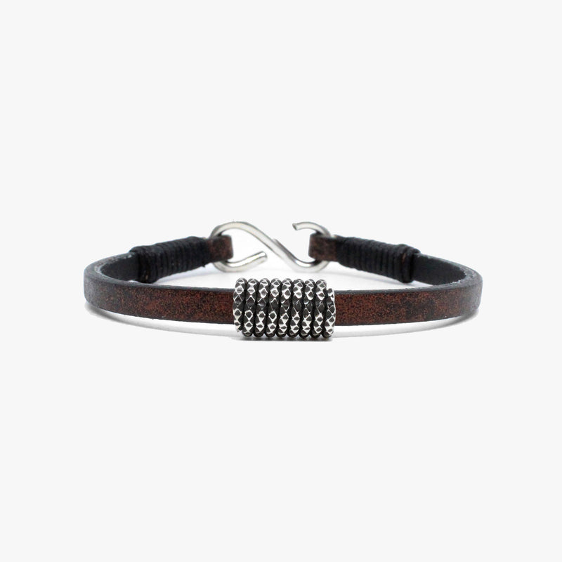 Faceted Sterling Coil, Leather