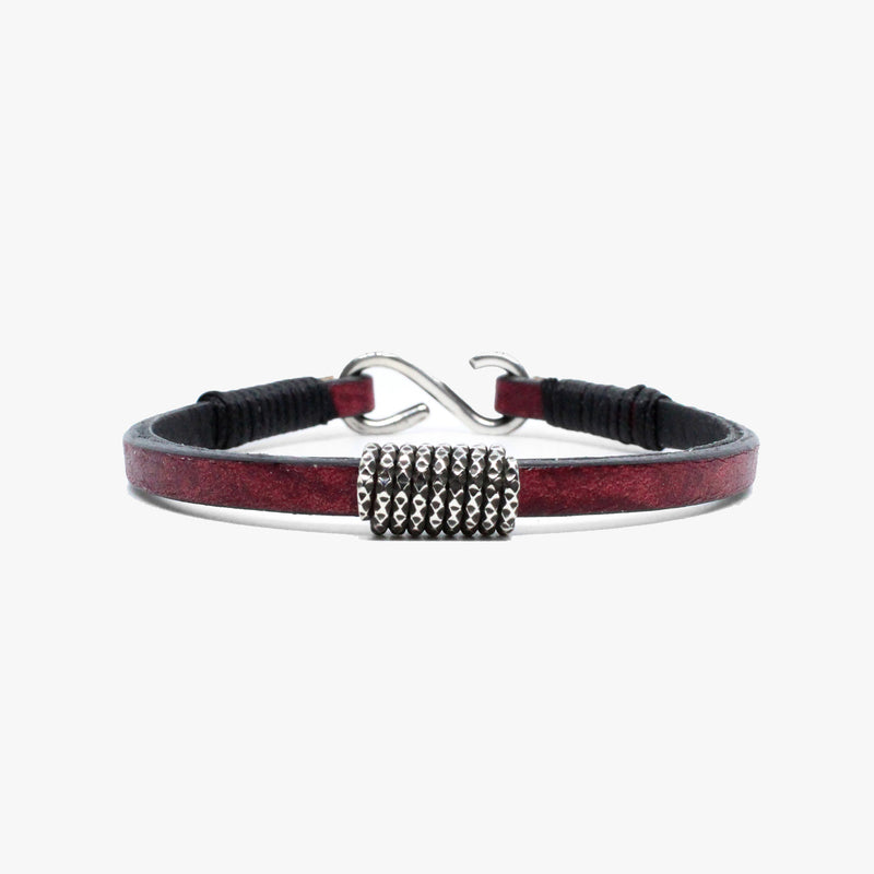 Faceted Sterling Coil, Leather