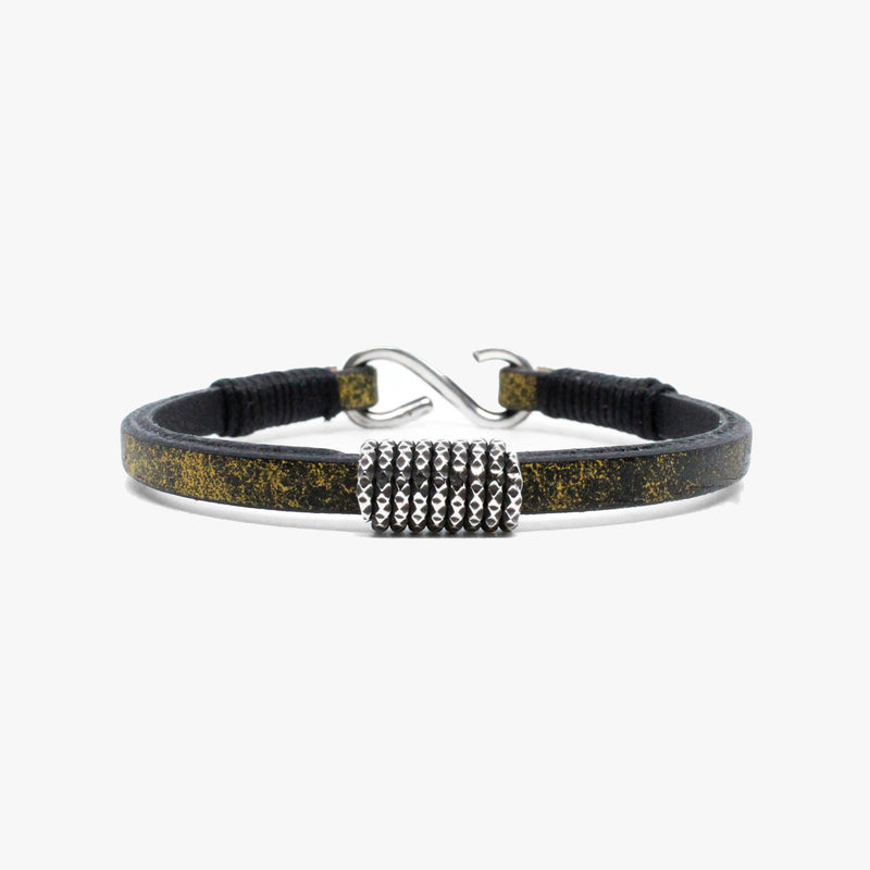 Faceted Sterling Coil, Leather