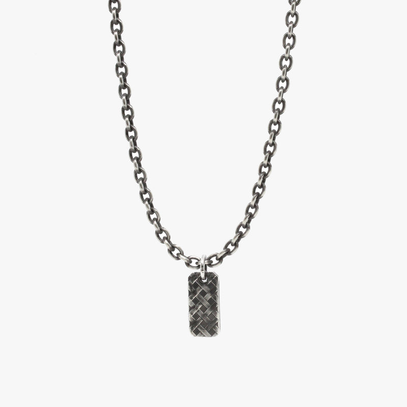 Crosshatch Sterling Tag Necklace