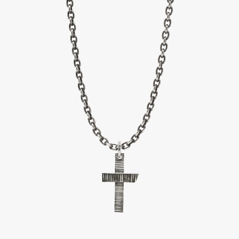 Etched Sterling Cross Necklace